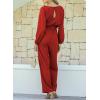 imageHappy Sailed Womens Dressy Jumpsuits Long Sleeve Belted Wide Leg Pant Romper Jumpsuit Wedding Guest OutfitsRed