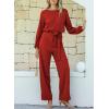 imageHappy Sailed Womens Dressy Jumpsuits Long Sleeve Belted Wide Leg Pant Romper Jumpsuit Wedding Guest OutfitsRed