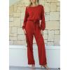imageHappy Sailed Womens Dressy Jumpsuits Long Sleeve Belted Wide Leg Pant Romper Jumpsuit Wedding Guest OutfitsRed