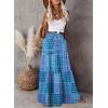 imageHappy Sailed Womens Floral Print Boho Maxi Skirt Elastic High Waist Pleated Ruffle Flowy Long Skirts SXLPrint Blue