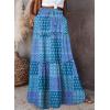 imageHappy Sailed Womens Floral Print Boho Maxi Skirt Elastic High Waist Pleated Ruffle Flowy Long Skirts SXLPrint Blue