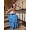 imageHappy Sailed Womens Floral Print Boho Maxi Skirt Elastic High Waist Pleated Ruffle Flowy Long Skirts SXLPrint Blue