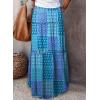 imageHappy Sailed Womens Floral Print Boho Maxi Skirt Elastic High Waist Pleated Ruffle Flowy Long Skirts SXLPrint Blue