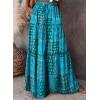 imageHappy Sailed Womens Floral Print Boho Maxi Skirt Elastic High Waist Pleated Ruffle Flowy Long Skirts SXLPrint Green