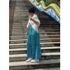 imageHappy Sailed Womens Floral Print Boho Maxi Skirt Elastic High Waist Pleated Ruffle Flowy Long Skirts SXLPrint Green