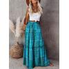 imageHappy Sailed Womens Floral Print Boho Maxi Skirt Elastic High Waist Pleated Ruffle Flowy Long Skirts SXLPrint Green