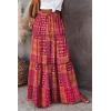 imageHappy Sailed Womens Floral Print Boho Maxi Skirt Elastic High Waist Pleated Ruffle Flowy Long Skirts SXLPrint Red