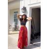 imageHappy Sailed Womens Floral Print Boho Maxi Skirt Elastic High Waist Pleated Ruffle Flowy Long Skirts SXLPrint Red