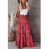 imageHappy Sailed Womens Floral Print Boho Maxi Skirt Elastic High Waist Pleated Ruffle Flowy Long Skirts SXLPrint Red