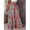 imageHappy Sailed Womens Floral Print Boho Maxi Skirt Elastic High Waist Pleated Ruffle Flowy Long Skirts SXLPrinted Abstract