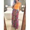 imageHappy Sailed Womens Floral Print Boho Maxi Skirt Elastic High Waist Pleated Ruffle Flowy Long Skirts SXLPrinted Abstract