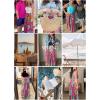 imageHappy Sailed Womens Floral Print Boho Maxi Skirt Elastic High Waist Pleated Ruffle Flowy Long Skirts SXLPrinted Abstract