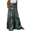 imageHappy Sailed Womens Floral Print Boho Maxi Skirt Elastic High Waist Pleated Ruffle Flowy Long Skirts SXLPrinted Multicolor Green
