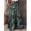imageHappy Sailed Womens Floral Print Boho Maxi Skirt Elastic High Waist Pleated Ruffle Flowy Long Skirts SXLPrinted Multicolor Green