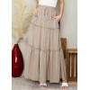 imageHappy Sailed Womens Floral Print Boho Maxi Skirt Elastic High Waist Pleated Ruffle Flowy Long Skirts SXLSolid Apricot Pocket