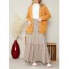 imageHappy Sailed Womens Floral Print Boho Maxi Skirt Elastic High Waist Pleated Ruffle Flowy Long Skirts SXLSolid Apricot Pocket