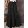 imageHappy Sailed Womens Floral Print Boho Maxi Skirt Elastic High Waist Pleated Ruffle Flowy Long Skirts SXLSolid Black Pocket