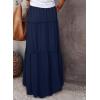 imageHappy Sailed Womens Floral Print Boho Maxi Skirt Elastic High Waist Pleated Ruffle Flowy Long Skirts SXLSolid Navy Blue