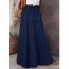 imageHappy Sailed Womens Floral Print Boho Maxi Skirt Elastic High Waist Pleated Ruffle Flowy Long Skirts SXLSolid Navy Blue