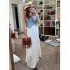 imageHappy Sailed Womens Floral Print Boho Maxi Skirt Elastic High Waist Pleated Ruffle Flowy Long Skirts SXLSolid White Pocket