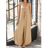 imageHappy Sailed Womens Jumpsuits Loose Overalls Summer Sleeveless Ruched V Neck Flared Wide Leg Pants Rompers with PocketsApricot