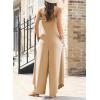 imageHappy Sailed Womens Jumpsuits Loose Overalls Summer Sleeveless Ruched V Neck Flared Wide Leg Pants Rompers with PocketsApricot