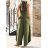 imageHappy Sailed Womens Jumpsuits Loose Overalls Summer Sleeveless Ruched V Neck Flared Wide Leg Pants Rompers with PocketsArmy Green