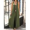 imageHappy Sailed Womens Jumpsuits Loose Overalls Summer Sleeveless Ruched V Neck Flared Wide Leg Pants Rompers with PocketsArmy Green
