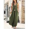 imageHappy Sailed Womens Jumpsuits Loose Overalls Summer Sleeveless Ruched V Neck Flared Wide Leg Pants Rompers with PocketsArmy Green