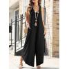 imageHappy Sailed Womens Jumpsuits Loose Overalls Summer Sleeveless Ruched V Neck Flared Wide Leg Pants Rompers with PocketsBlack