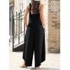 imageHappy Sailed Womens Jumpsuits Loose Overalls Summer Sleeveless Ruched V Neck Flared Wide Leg Pants Rompers with PocketsBlack