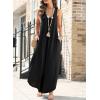 imageHappy Sailed Womens Jumpsuits Loose Overalls Summer Sleeveless Ruched V Neck Flared Wide Leg Pants Rompers with PocketsBlack