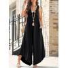 imageHappy Sailed Womens Jumpsuits Loose Overalls Summer Sleeveless Ruched V Neck Flared Wide Leg Pants Rompers with PocketsBlack