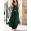 imageHappy Sailed Womens Jumpsuits Loose Overalls Summer Sleeveless Ruched V Neck Flared Wide Leg Pants Rompers with PocketsBlackish Green