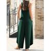 imageHappy Sailed Womens Jumpsuits Loose Overalls Summer Sleeveless Ruched V Neck Flared Wide Leg Pants Rompers with PocketsBlackish Green