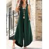 imageHappy Sailed Womens Jumpsuits Loose Overalls Summer Sleeveless Ruched V Neck Flared Wide Leg Pants Rompers with PocketsBlackish Green