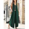 imageHappy Sailed Womens Jumpsuits Loose Overalls Summer Sleeveless Ruched V Neck Flared Wide Leg Pants Rompers with PocketsBlackish Green