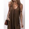 imageHappy Sailed Womens Jumpsuits Loose Overalls Summer Sleeveless Ruched V Neck Flared Wide Leg Pants Rompers with PocketsBrown