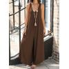 imageHappy Sailed Womens Jumpsuits Loose Overalls Summer Sleeveless Ruched V Neck Flared Wide Leg Pants Rompers with PocketsBrown