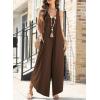 imageHappy Sailed Womens Jumpsuits Loose Overalls Summer Sleeveless Ruched V Neck Flared Wide Leg Pants Rompers with PocketsBrown