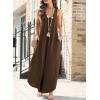 imageHappy Sailed Womens Jumpsuits Loose Overalls Summer Sleeveless Ruched V Neck Flared Wide Leg Pants Rompers with PocketsBrown