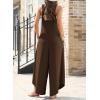 imageHappy Sailed Womens Jumpsuits Loose Overalls Summer Sleeveless Ruched V Neck Flared Wide Leg Pants Rompers with PocketsBrown