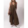 imageHappy Sailed Womens Jumpsuits Loose Overalls Summer Sleeveless Ruched V Neck Flared Wide Leg Pants Rompers with PocketsBrown
