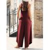 imageHappy Sailed Womens Jumpsuits Loose Overalls Summer Sleeveless Ruched V Neck Flared Wide Leg Pants Rompers with PocketsBurgundy