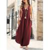 imageHappy Sailed Womens Jumpsuits Loose Overalls Summer Sleeveless Ruched V Neck Flared Wide Leg Pants Rompers with PocketsBurgundy