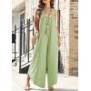 imageHappy Sailed Womens Jumpsuits Loose Overalls Summer Sleeveless Ruched V Neck Flared Wide Leg Pants Rompers with PocketsGrass Green