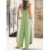 imageHappy Sailed Womens Jumpsuits Loose Overalls Summer Sleeveless Ruched V Neck Flared Wide Leg Pants Rompers with PocketsGrass Green