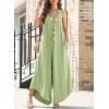 imageHappy Sailed Womens Jumpsuits Loose Overalls Summer Sleeveless Ruched V Neck Flared Wide Leg Pants Rompers with PocketsGrass Green