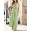 imageHappy Sailed Womens Jumpsuits Loose Overalls Summer Sleeveless Ruched V Neck Flared Wide Leg Pants Rompers with PocketsGrass Green