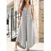 imageHappy Sailed Womens Jumpsuits Loose Overalls Summer Sleeveless Ruched V Neck Flared Wide Leg Pants Rompers with PocketsLight Grey